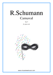 Cover icon of Carnaval, Op.9 sheet music for piano solo by Robert Schumann, classical score, intermediate/advanced skill level