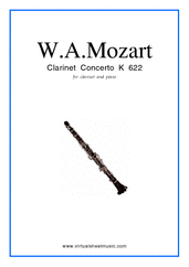 Cover icon of Concerto in A major K622 sheet music for clarinet and piano by Wolfgang Amadeus Mozart, classical score, intermediate skill level