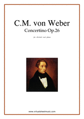 Cover icon of Concertino Op.26 sheet music for clarinet and piano by Carl Maria Von Weber, classical score, intermediate skill level
