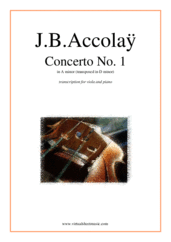 Cover icon of Concerto No.1 in A minor (transposed in D minor) sheet music for viola and piano by Jean Baptiste Accolay, classical score, intermediate/advanced skill level