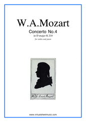 Cover icon of Concerto No. 4 in D major K218 sheet music for violin and piano by Wolfgang Amadeus Mozart, classical score, intermediate/advanced skill level