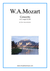 Cover icon of Concerto in C major K299 sheet music for flute, harp and piano by Wolfgang Amadeus Mozart, classical score, intermediate/advanced skill level
