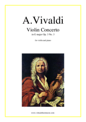 Cover icon of Concerto in G major Op.3 No.3 sheet music for violin and piano by Antonio Vivaldi, classical score, easy/intermediate skill level