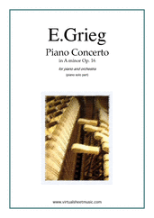 Cover icon of Concerto in A minor Op.16 sheet music for piano and orchestra by Edvard Grieg, classical score, advanced skill level