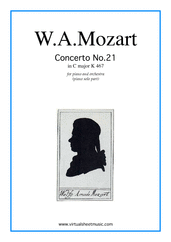 Cover icon of Concerto in C major No.21 K467 sheet music for piano and orchestra by Wolfgang Amadeus Mozart, classical score, intermediate skill level