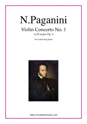 Cover icon of Concerto op.6 no.1 sheet music for violin and piano by Nicolo Paganini, classical score, advanced skill level