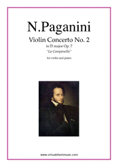Cover icon of Concerto op.7 no.2 "La Campanella" sheet music for violin and piano by Nicolo Paganini, classical score, advanced skill level