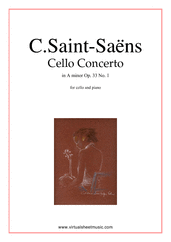 Cover icon of Concerto in A minor Op.33 No.1 sheet music for cello and piano by Camille Saint-Saens, classical score, advanced skill level