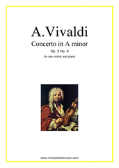 Cover icon of Concerto in A minor Op.3 No.8 sheet music for two violins and piano by Antonio Vivaldi, classical score, intermediate/advanced skill level