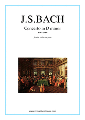 Cover icon of Concerto in D minor BWV 1060 sheet music for oboe, violin and piano by Johann Sebastian Bach, classical score, intermediate skill level