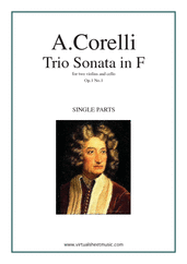 Cover icon of Trio Sonata in F major Op.1 No.1 (parts) sheet music for two violins and cello by Arcangelo Corelli, classical score, intermediate skill level