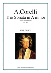 Cover icon of Trio Sonata in A minor Op.1 No.4 (parts) sheet music for two violins and cello by Arcangelo Corelli, classical score, intermediate skill level