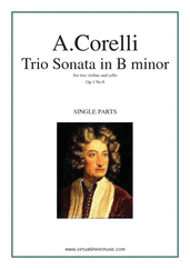 Cover icon of Trio Sonata in B minor Op.1 No.6 (parts) sheet music for two violins and cello by Arcangelo Corelli, classical score, intermediate skill level