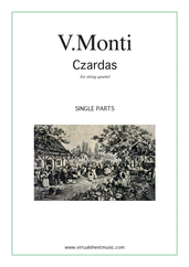 Cover icon of Czardas, easy gypsy airs (parts) sheet music for string quartet by Vittorio Monti, classical score, intermediate/advanced skill level