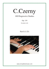 Cover icon of Progressive Studies, 100 Op.139, Part I sheet music for piano solo by Carl Czerny, classical score, easy/intermediate skill level