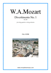 Cover icon of Divertimento No.1 K136 (COMPLETE) sheet music for string quartet or string orchestra by Wolfgang Amadeus Mozart, classical score, intermediate skill level