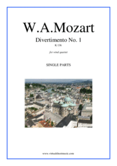 Cover icon of Divertimento No.1 K136 (parts) sheet music for wind quartet by Wolfgang Amadeus Mozart, classical score, intermediate skill level