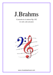 Cover icon of Concerto in A minor Op.102 sheet music for violin, cello and piano by Johannes Brahms, classical score, advanced skill level