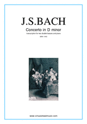 Cover icon of Concerto in D minor BWV 1043 (Double Concerto) sheet music for two double-basses and piano by Johann Sebastian Bach, classical score, intermediate/advanced skill level