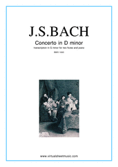 Cover icon of Concerto in D minor BWV 1043 (Double Concerto) sheet music for two flutes and piano by Johann Sebastian Bach, classical score, intermediate/advanced skill level