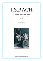 Cover icon of Concerto in D minor BWV 1043 (Double Concerto) - original key sheet music for viola, cello and piano by Johann Sebastian Bach, classical score, intermediate/advanced skill level