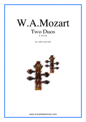 Cover icon of Two Duos K423-424 sheet music for violin and viola by Wolfgang Amadeus Mozart, classical score, intermediate/advanced duet
