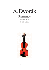 Cover icon of Romance in F minor Op.11 sheet music for violin and piano by Antonin Dvorak, classical score, intermediate skill level