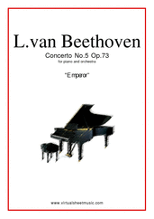 Concerto Op.73 No.5 'Emperor' for piano and orchestra - ludwig van beethoven concerto sheet music