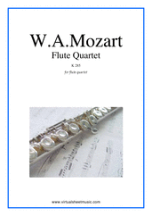 Cover icon of Flute Quartet K285 (parts) sheet music for flute, violin, viola and cello by Wolfgang Amadeus Mozart, classical score, intermediate skill level