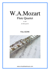 Cover icon of Flute Quartet K285 (COMPLETE) sheet music for flute, violin, viola and cello by Wolfgang Amadeus Mozart, classical score, intermediate skill level