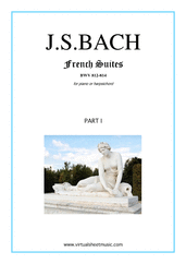 Cover icon of French Suites, part I sheet music for piano solo (or harpsichord) by Johann Sebastian Bach, classical score, intermediate piano (or harpsichord)