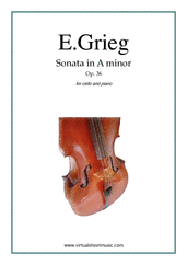 Cover icon of Sonata in A minor Op. 36 sheet music for cello and piano by Edvard Grieg, classical score, advanced skill level