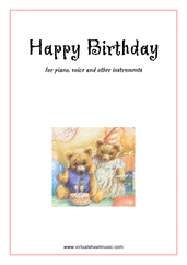 free Happy Birthday for piano, voice or other instruments - intermediate traditional sheet music