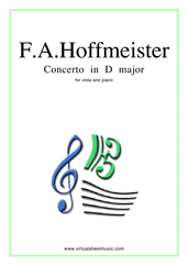 Cover icon of Concerto in D major sheet music for viola and piano by Franz Anton Hoffmeister, classical score, intermediate/advanced skill level