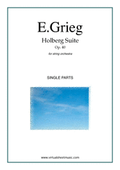 Cover icon of Holberg Suite Op.40 (parts) sheet music for string orchestra by Edvard Grieg, classical score, intermediate skill level