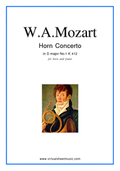 Concerto No.1 K412 in D major for horn and piano - intermediate horn sheet music