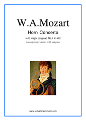 Cover icon of Concerto K412 sheet music for clarinet and piano by Wolfgang Amadeus Mozart, classical score, intermediate skill level