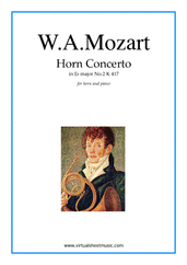 Cover icon of Concerto No.2 K417 in Eb major sheet music for horn and piano by Wolfgang Amadeus Mozart, classical score, intermediate skill level