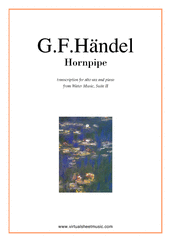 Cover icon of Hornpipe from Water Music sheet music for alto saxophone and piano by George Frideric Handel, classical wedding score, easy/intermediate skill level