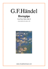Cover icon of Hornpipe from Water Music sheet music for piano solo by George Frideric Handel, classical wedding score, easy/intermediate skill level