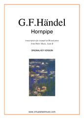 Cover icon of Hornpipe from Water Music (in D, trumpet in Bb) sheet music for trumpet and piano by George Frideric Handel, classical wedding score, intermediate skill level