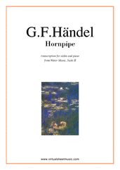 Cover icon of Hornpipe from Water Music sheet music for violin and piano by George Frideric Handel, classical wedding score, easy/intermediate skill level