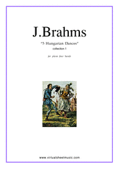 Cover icon of Hungarian Dances (collection 1) sheet music for piano four hands by Johannes Brahms, classical score, intermediate skill level
