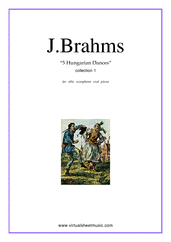 Cover icon of Hungarian Dances (collection 1) sheet music for alto saxophone and piano by Johannes Brahms, classical score, intermediate skill level