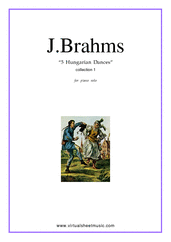 Cover icon of Hungarian Dances (collection 1) sheet music for piano solo by Johannes Brahms, classical score, advanced skill level