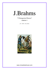 Cover icon of Hungarian Dances (collection 1) sheet music for violin and piano by Johannes Brahms, classical score, intermediate skill level