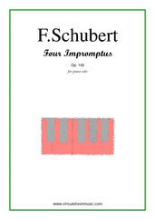 Cover icon of Four Impromptus Op.142 sheet music for piano solo by Franz Schubert, classical score, advanced skill level