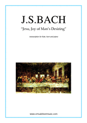 Cover icon of Jesu, Joy of Man's Desiring sheet music for flute, horn and piano by Johann Sebastian Bach, classical wedding score, intermediate skill level