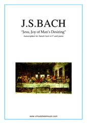 Cover icon of Jesu, Joy of Man's Desiring sheet music for horn and piano by Johann Sebastian Bach, classical wedding score, intermediate skill level