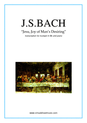 Cover icon of Jesu, Joy of Man's Desiring sheet music for trumpet and piano by Johann Sebastian Bach, classical wedding score, intermediate skill level